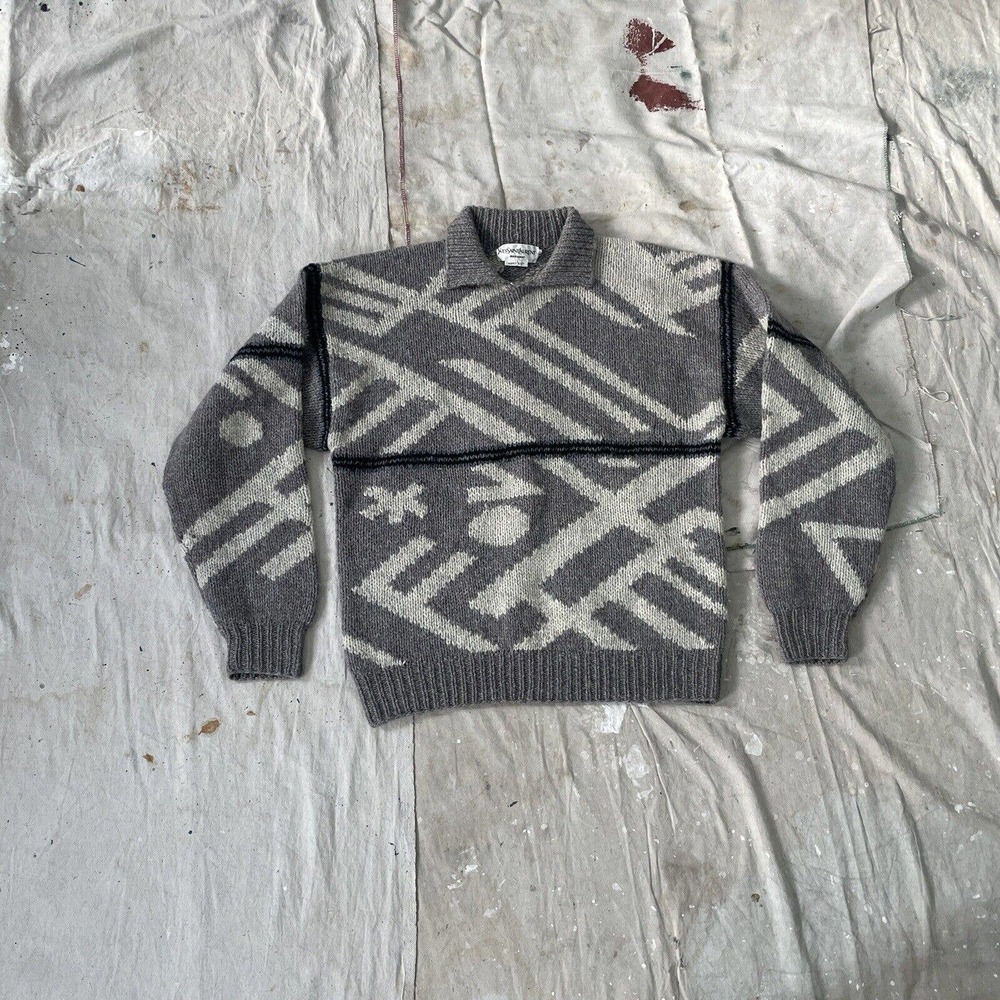 Vintage 80s 90s Yves Saint Laurent Handknit Collared Chunky Pullover Sweater